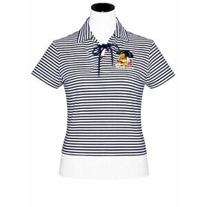 Vintage Walt Disney Winnie the Pooh Piglet Navy Blue Striped Lace Up Cropped Top